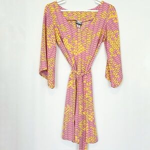 Manuhealiʻi Hawaii Pink Yellow Belted Dress XS Resort Hawaiian